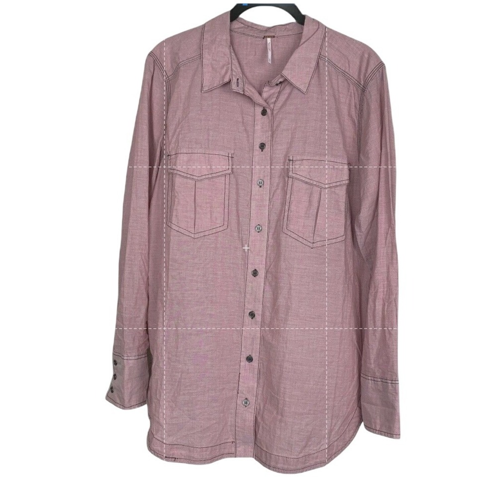 Free People Women's Size S Long‎ Sleeve Button Down Top Red Black Stitching